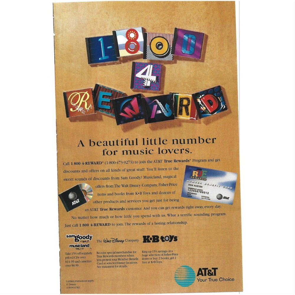 18004 Rewards AT&T Phone AD1990s  Vintage Print Ad